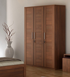 Kosmo Arena Three Door Wardrobe in Rigato Walnut Finish by Spacewood
